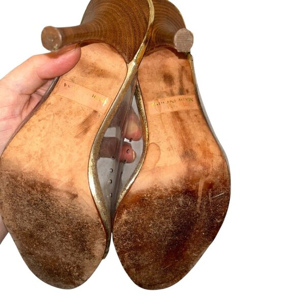 Beverly Feldman Vintage clear plastic "glass" slipper heels rhinestone shoes 7.5 - Picture 7 of 7